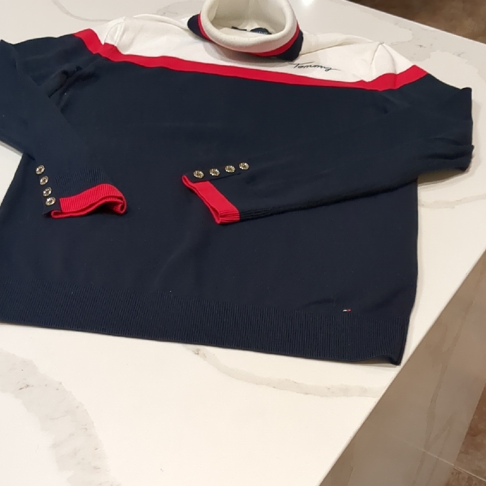 Tommy Hilfiger womens Turtleneck Sweater in Navy, White, and Red